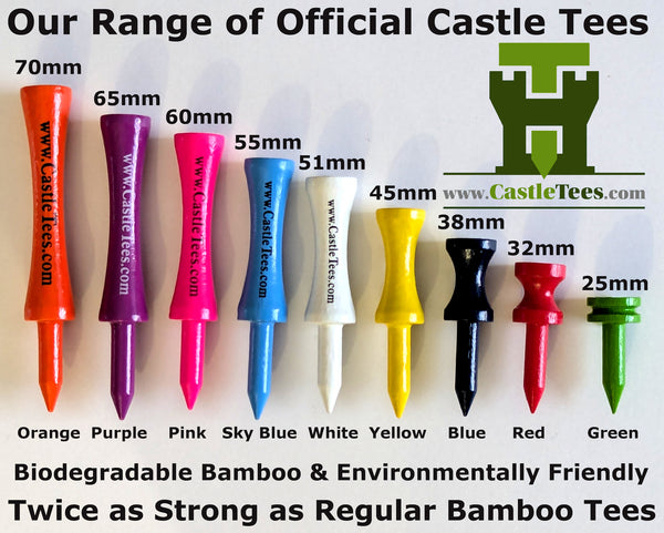 Mixed Castle Tees Tin – 72 pcs Mixed Size Premium Bamboo Castle Golf Tees in a Tin