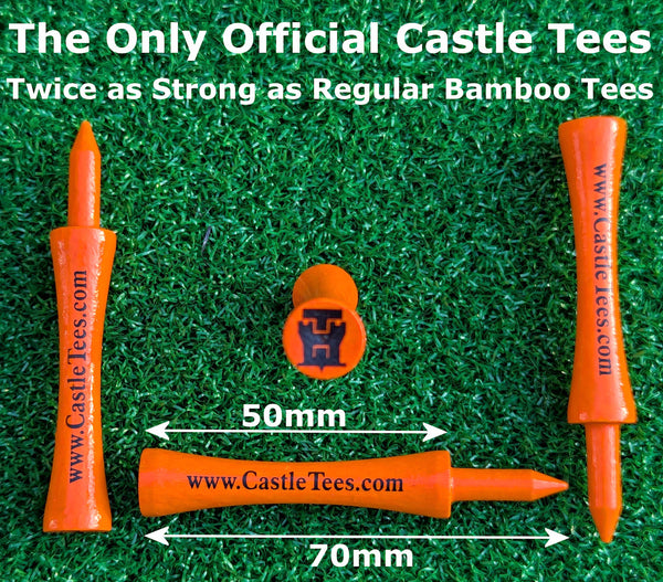 Orange Castle Tees – 50 x 70mm 2 ¾ inches Orange Premium Bamboo Golf Tees in a Biodegradable Kraft Box