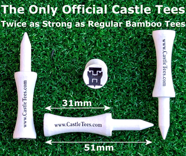 White Castle Tees – 50 x 51mm 2 inch White Premium Bamboo Golf Tees in a Kraft Paper Box
